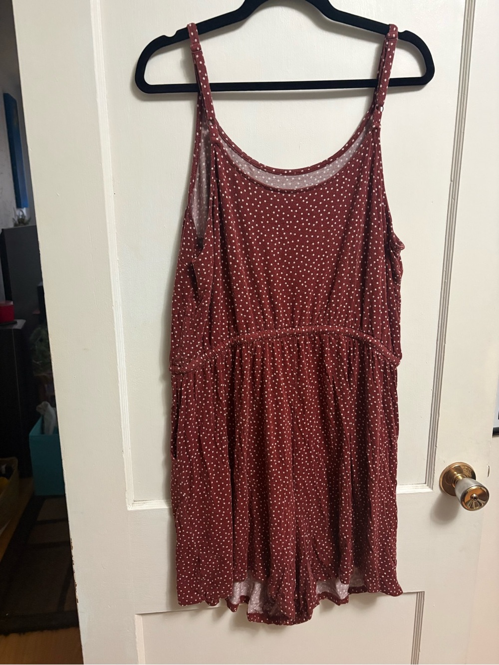 Spotted Rust Red and White Polka Dot Romper - Picture 1 of 5